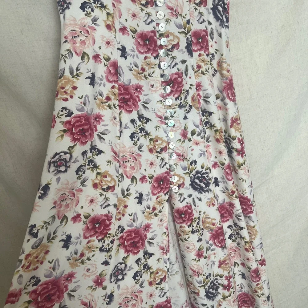 Vintage Decked Out Floral Midi Dress Cottagecore Button Front Women's Size 7/8 - Picture 5 of 9